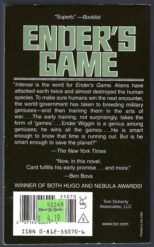 Ender's Game by Orson Scott Card back cover