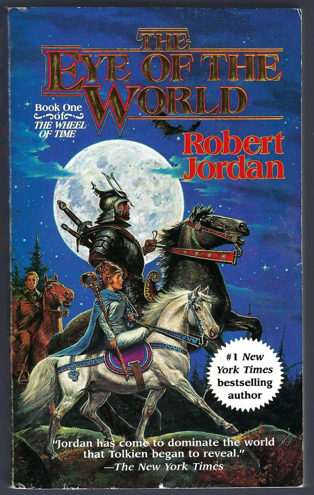 Front cover of 'The Eye of the World' by Robert Jordan with a fantasy scene and a moon in the background.