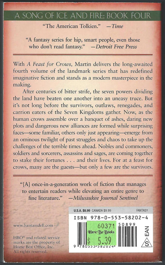 A Feast for Crows  by George R. R. Martin front cover back cover
