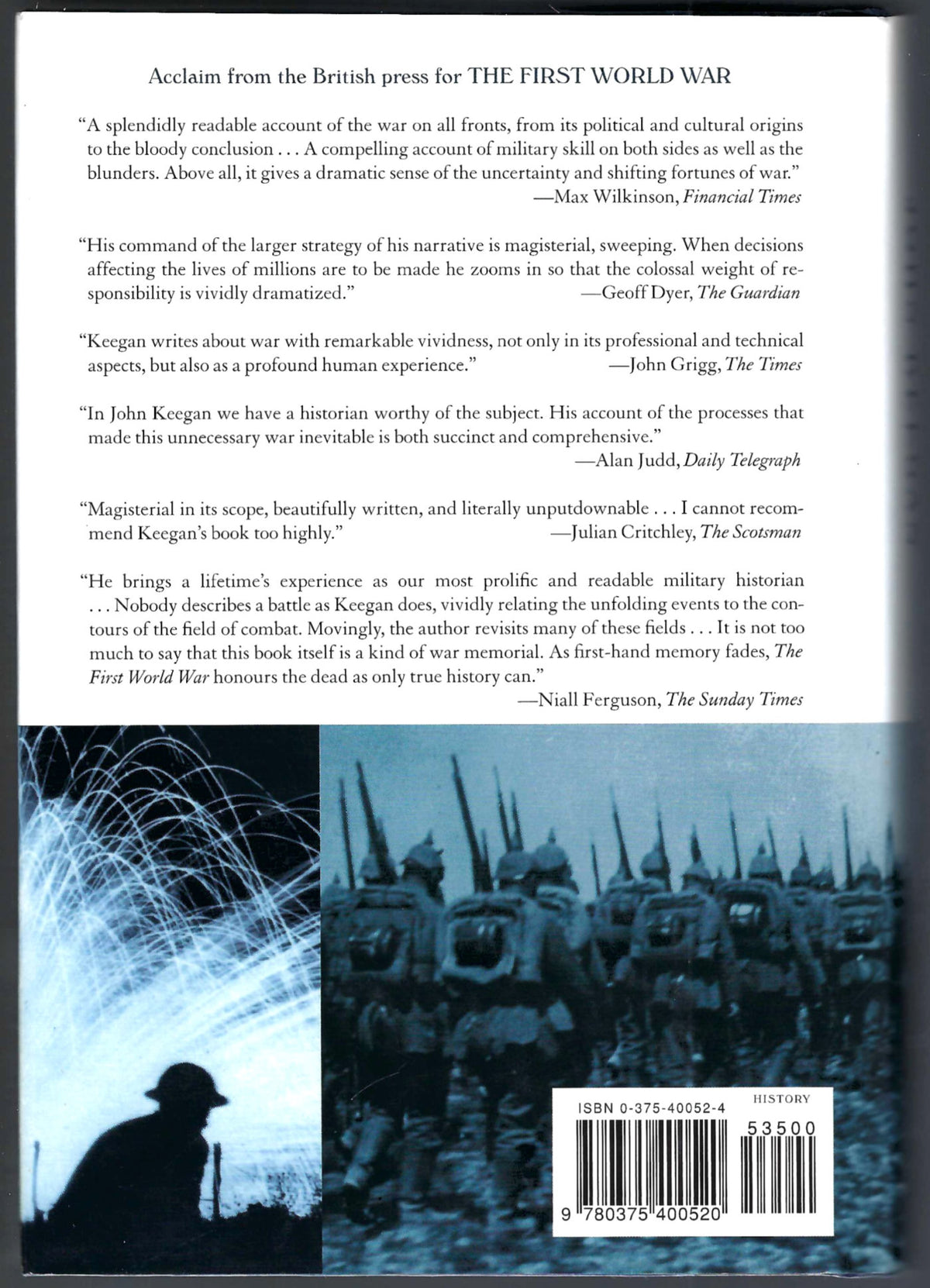 The First World War by John Keegan back cover