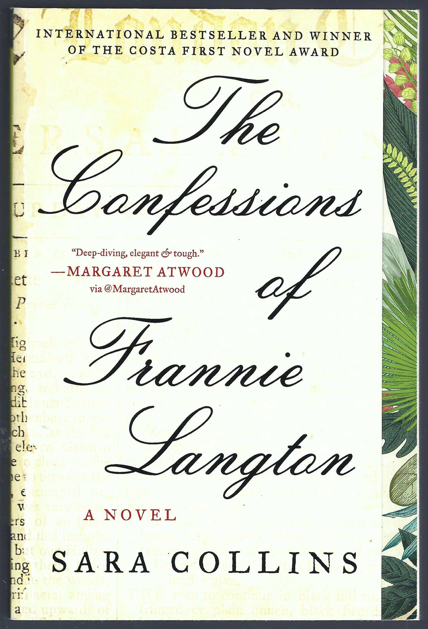 Front cover of The Confessions of Frannie Langton by Sara Collins with decorative elements.