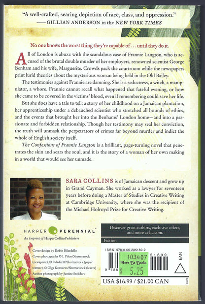 The Confessions of Frannie Langton by Sara Collins back cover