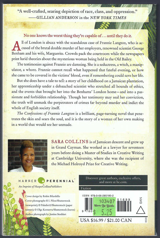 The Confessions of Frannie Langton by Sara Collins back cover