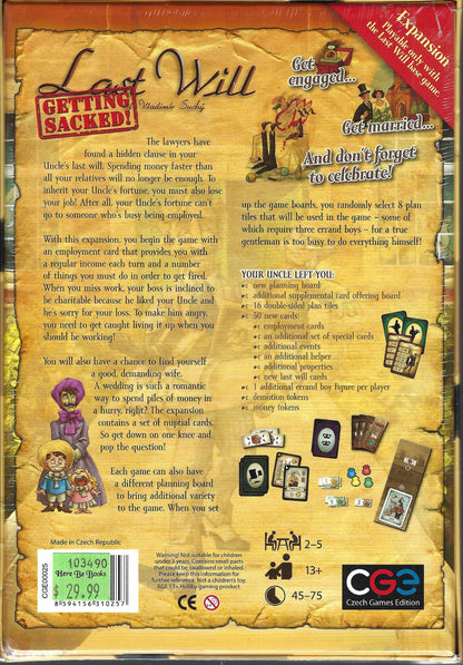 Getting Sacked! expansion for Last Will back of box.