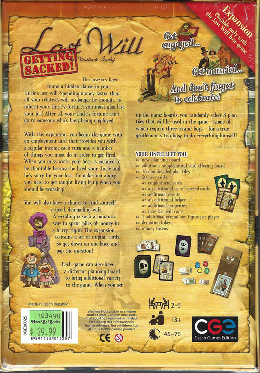 Getting Sacked! expansion for Last Will back of box.