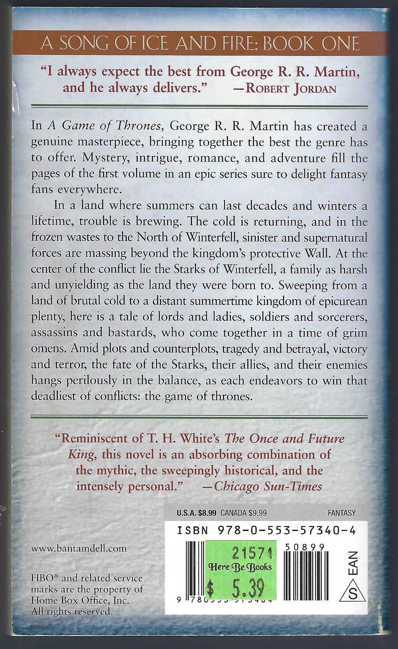 A Game of Thrones by George R. R. Martin back cover