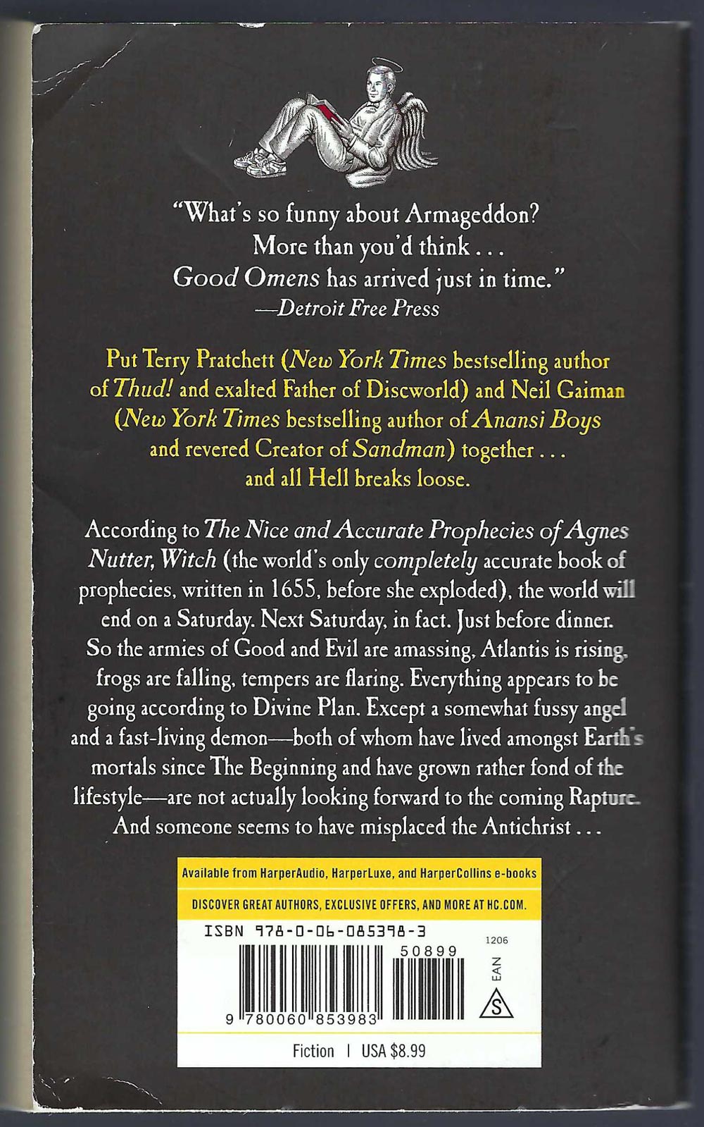 Back cover of Good Omens by Neil Gaiman and Terry Pratchett