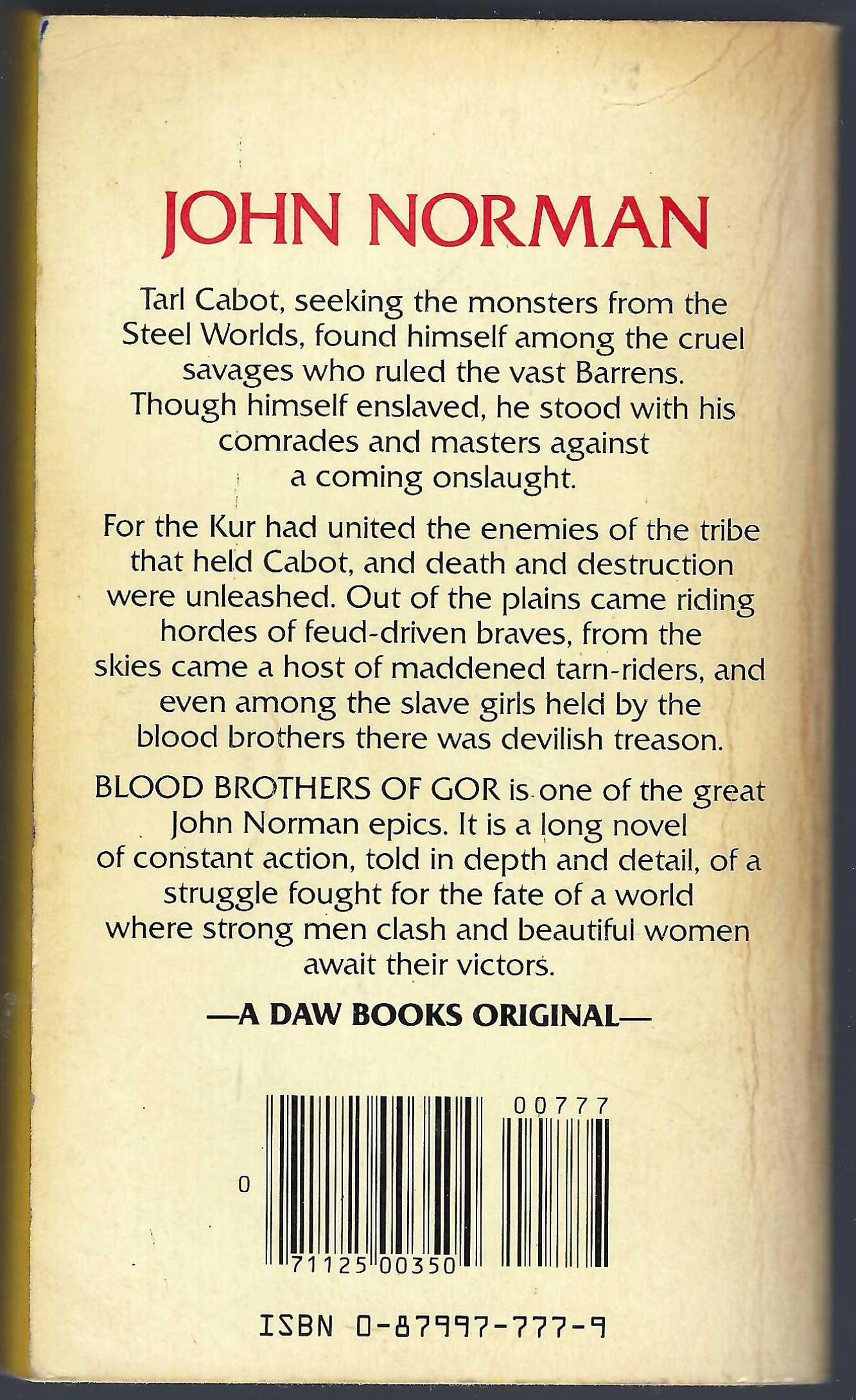 Blood Brothers of Gor by John Norman back cover