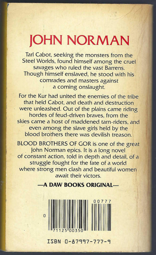 Blood Brothers of Gor by John Norman back cover