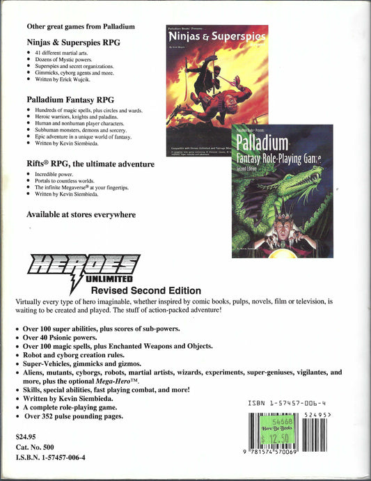Heroes Unlimited Revised Second Edition back cover