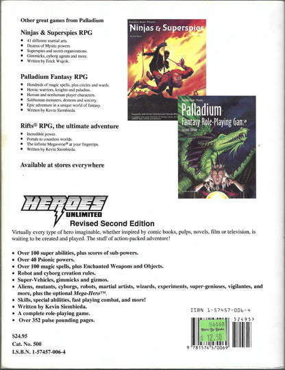 Heroes Unlimited Revised Second Edition back cover