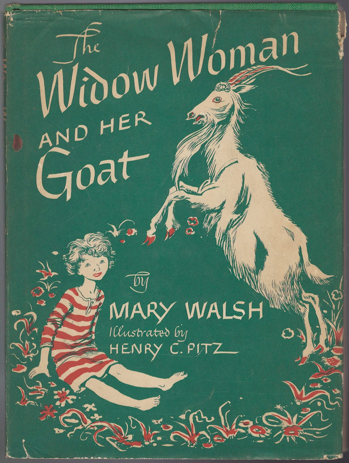 Front cover of The Widow Woman and Her Goat by Mary Walsh, illustrated by Henry C. Pitz, with a green background.