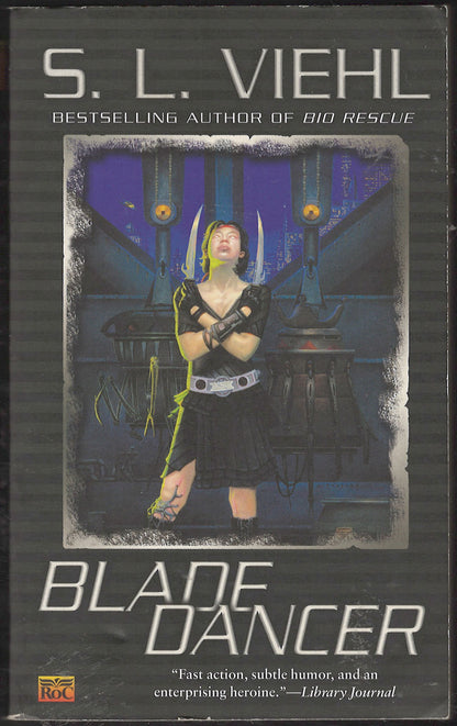 Front cover of Blade Dancer by S.L. Viehl featuring a woman with a sword in a dark setting.