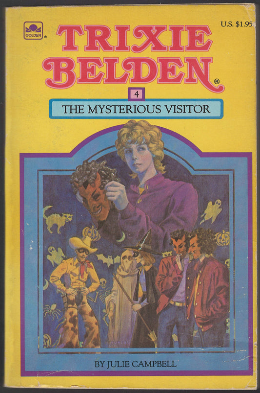 Front cover of Trixie Belden: The Mysterious Visitor by Julie Campbell with colorful illustration and text.