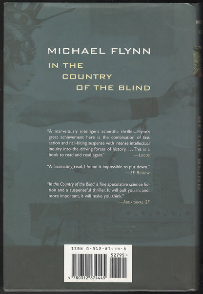 Back cover of In the Country of the Blind by Michael Flynn.