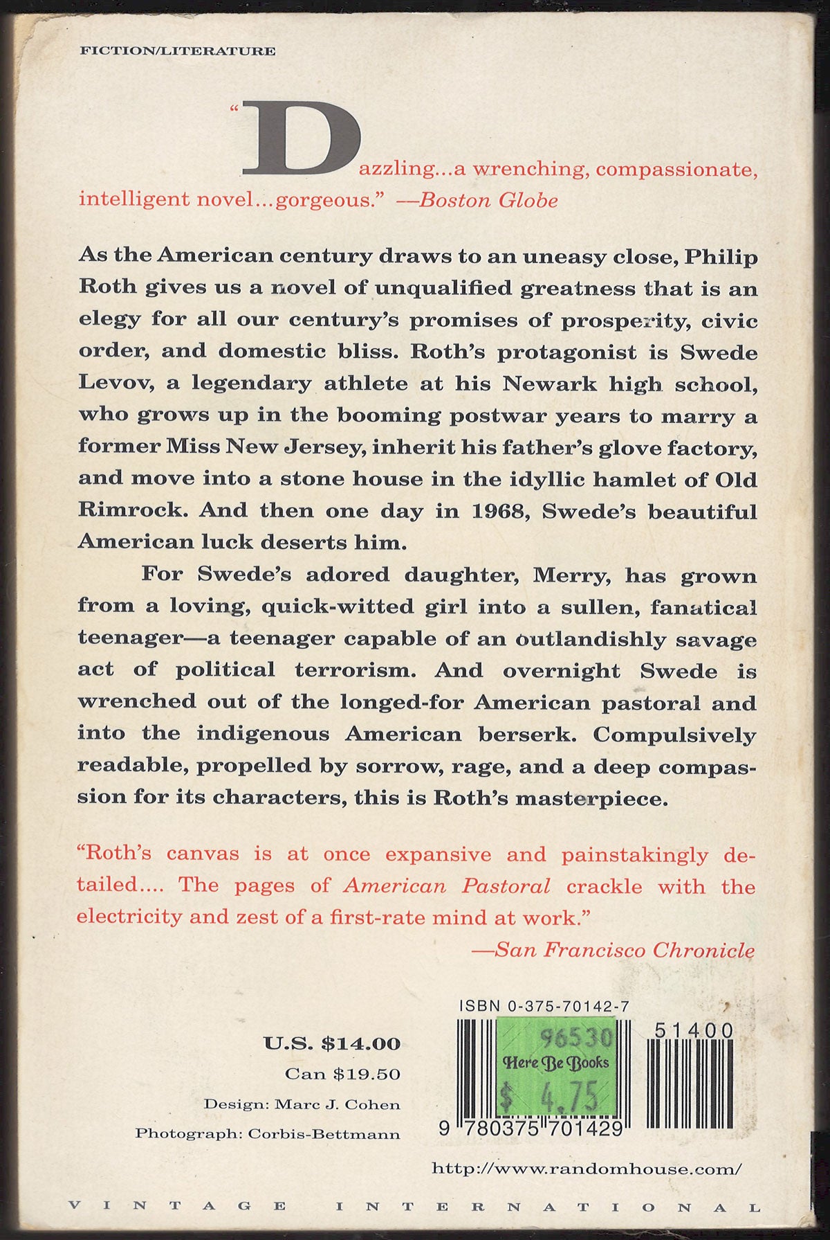 American Pastoral by Philip Roth back cover