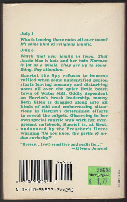 The Long Secret by Louise Fitzhugh back cover