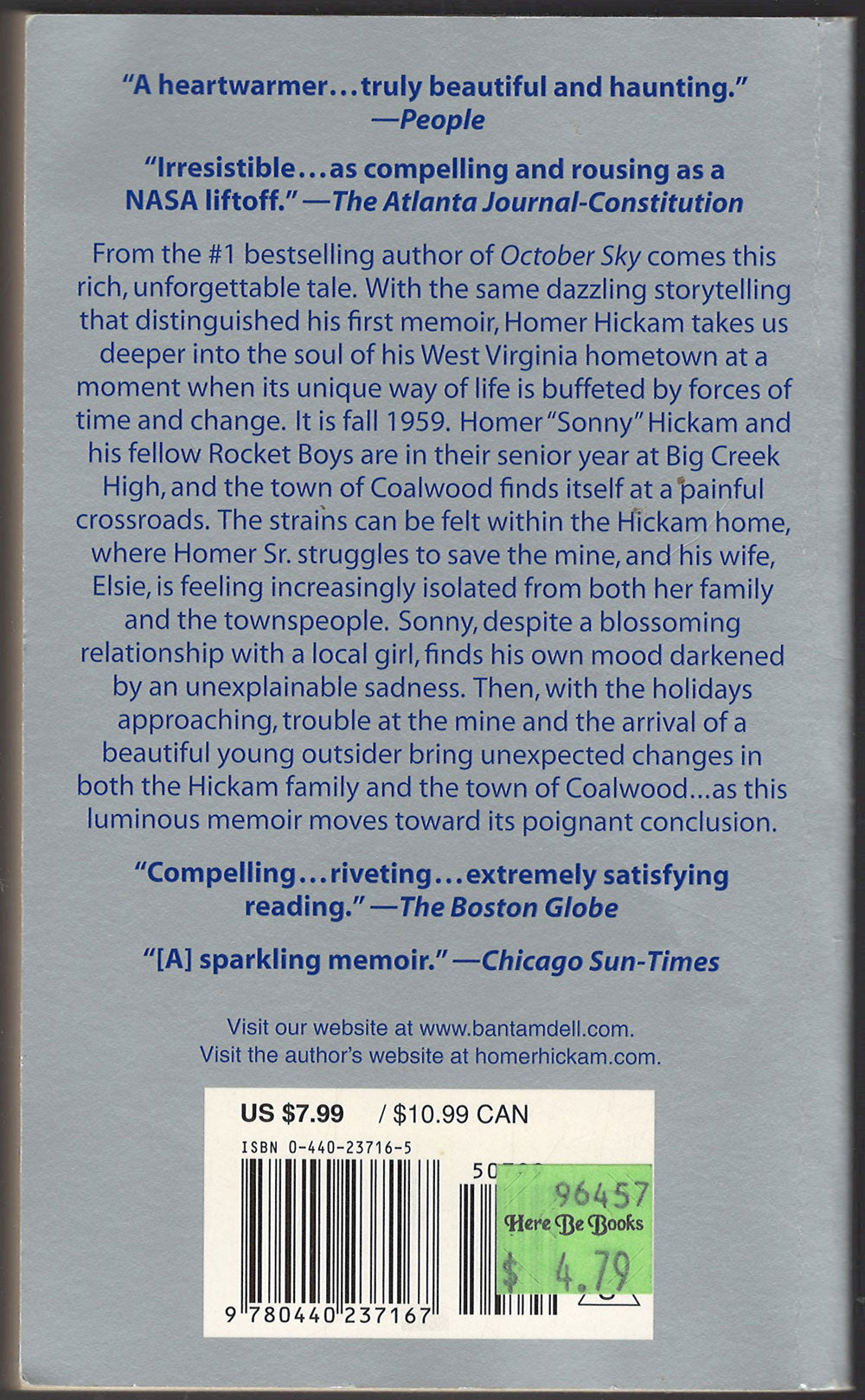 The Coalwood Way by Homer Hickam back cover