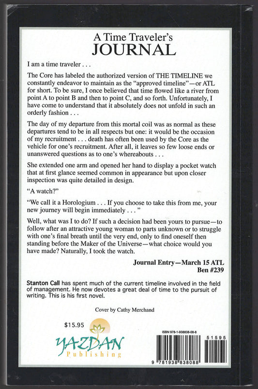 A Time Traveler's Journal by Stanton Call back cover with text.