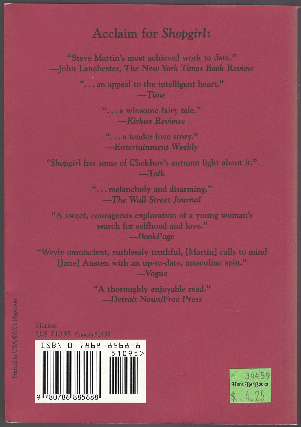 Shopgirl by Steve Martin back cover