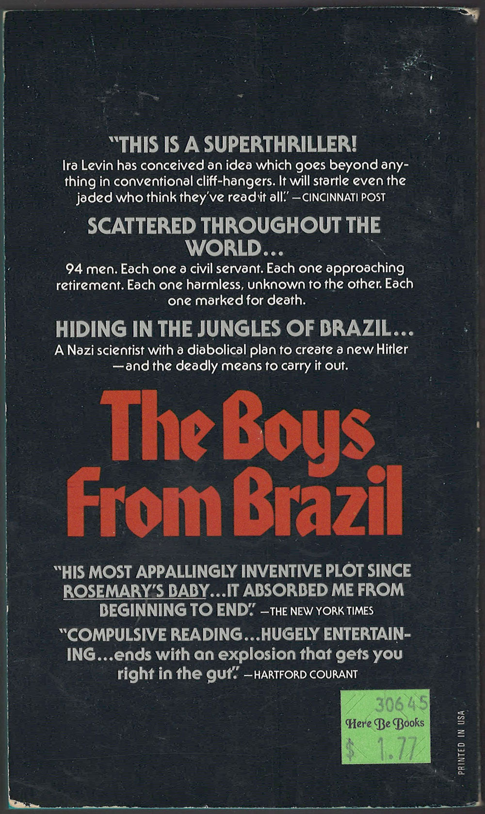 The Boys from Brazil by Ira Levin back cover