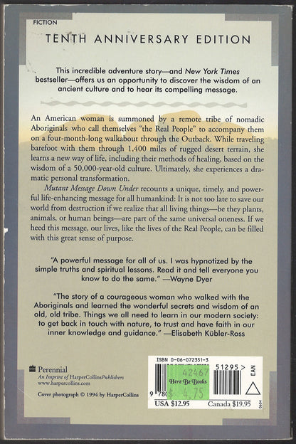 Mutant Message Down Under by Marlo Morgan back cover