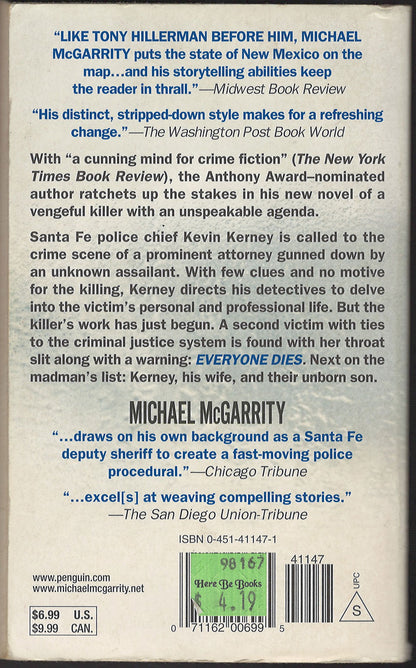 Everyone Dies by Michael McGarrity back cover