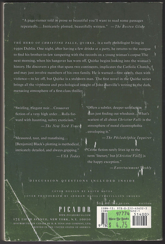 Christine Falls by Benjamin Black back cover