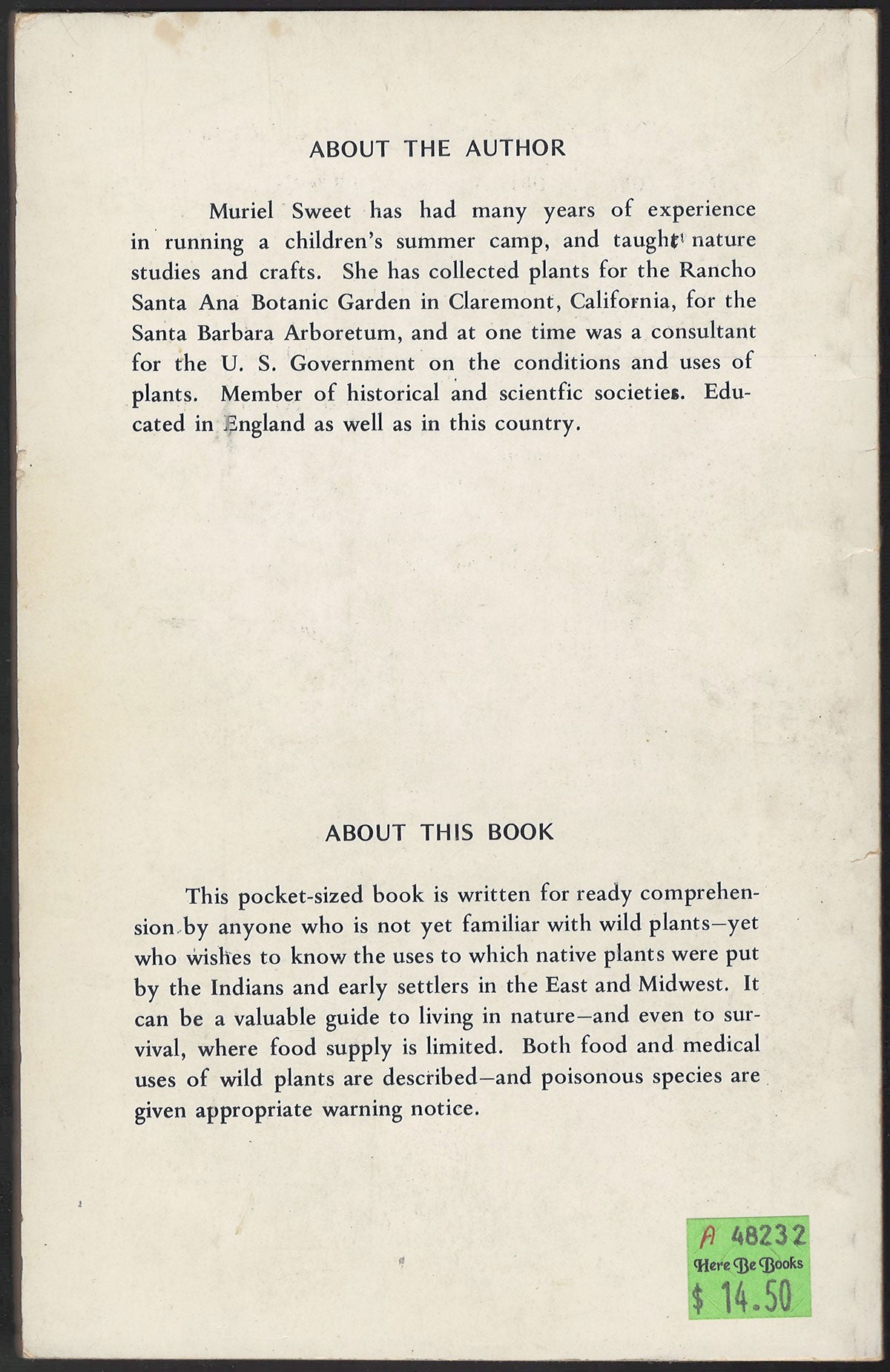 Common Edible and Useful Plants of the East and Midwest by Muriel Sweet back cover