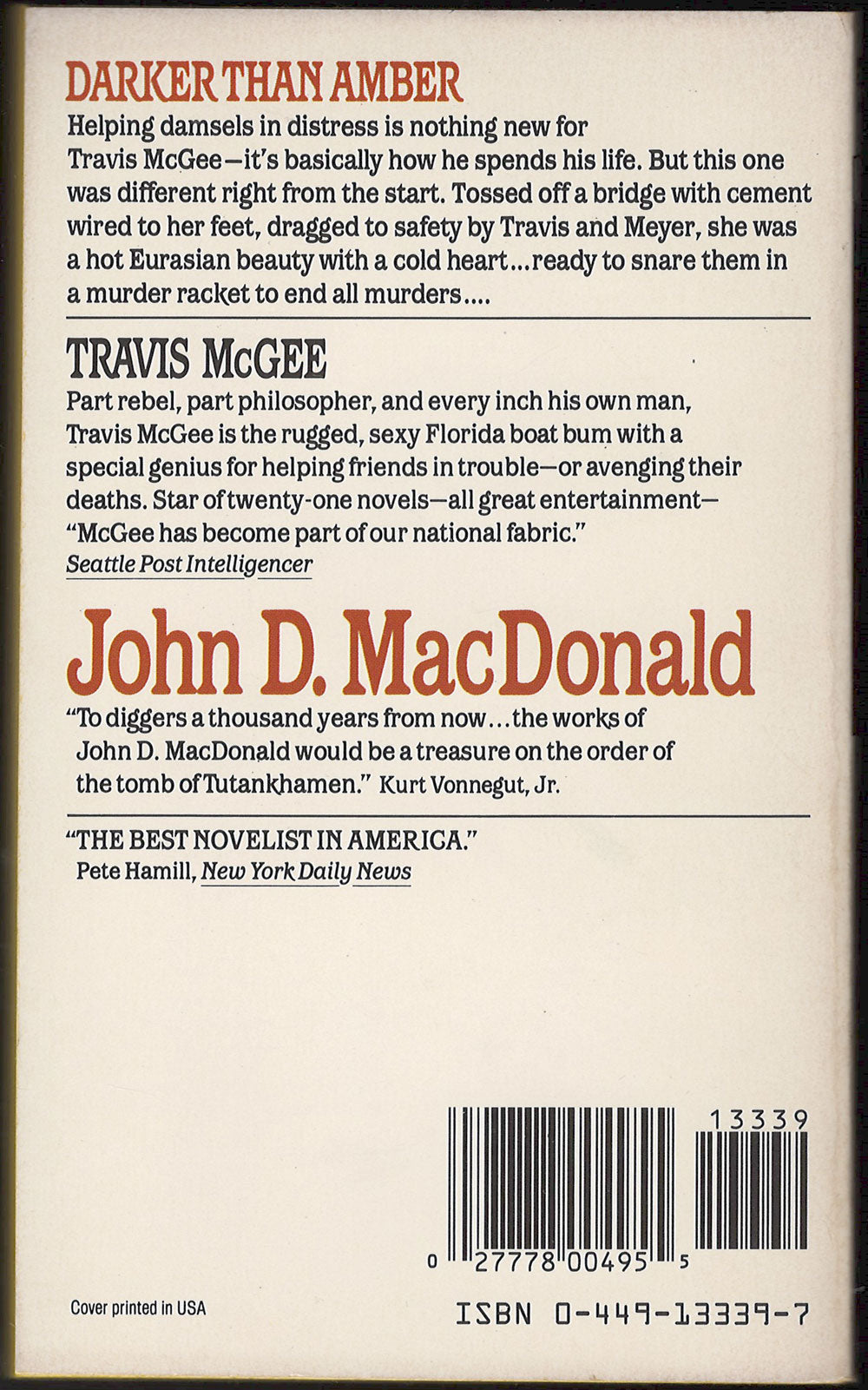 Darker Than Amber by John D. MacDonald back cover