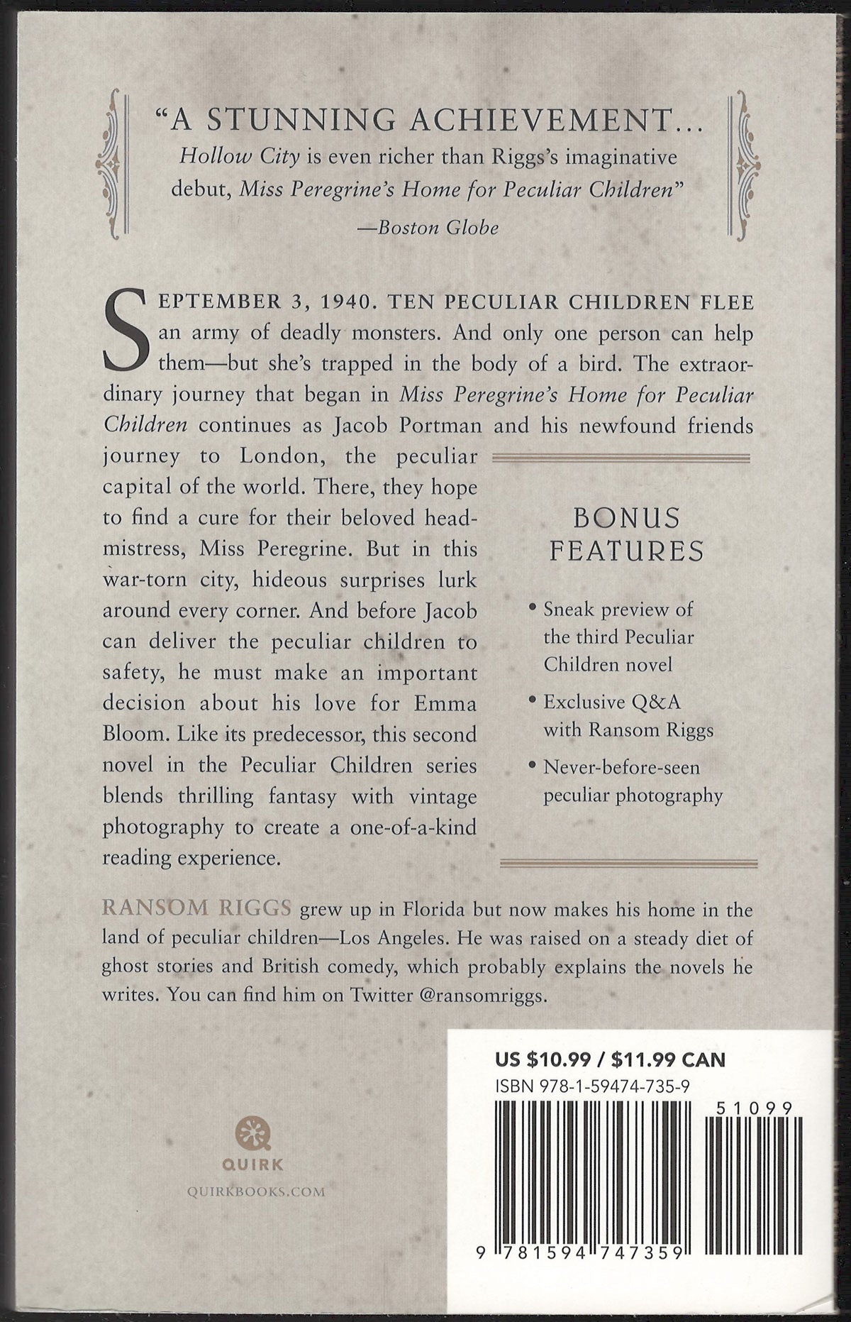 Hollow City by Ransom Riggs back cover