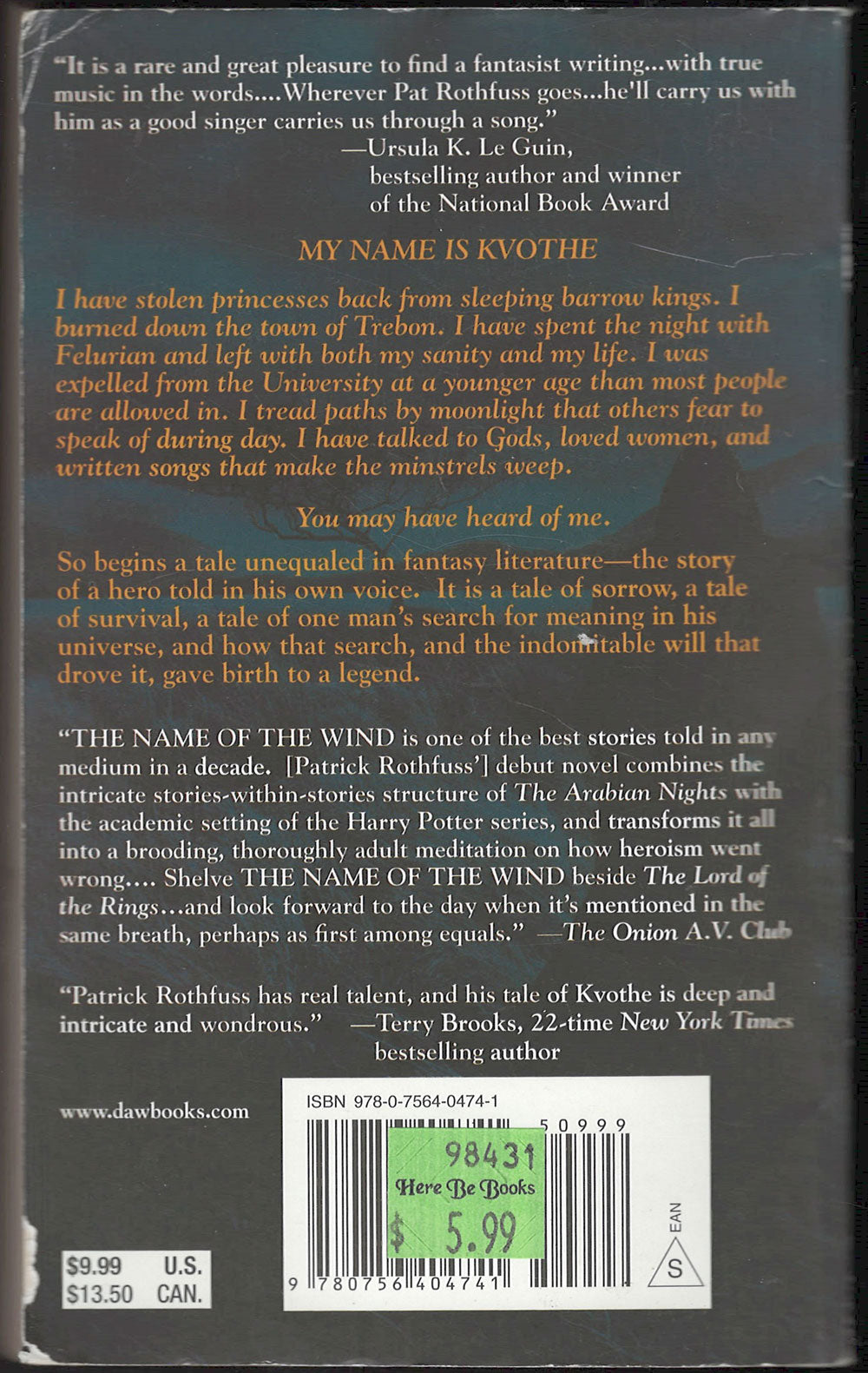 The Name of the Wind by Patrick Rothfuss back cover