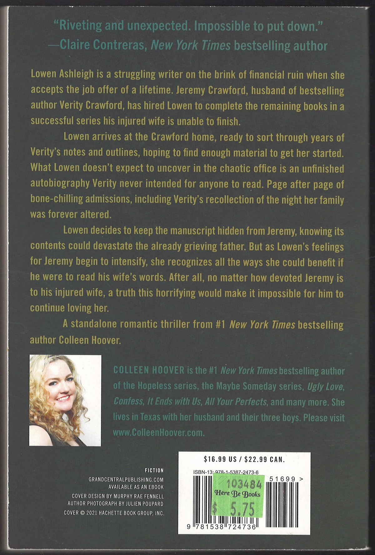Verity by Colleen Hoover back cover