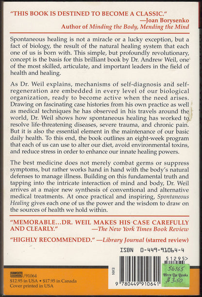 Spontaneous Healing by Andrew Weil back cover