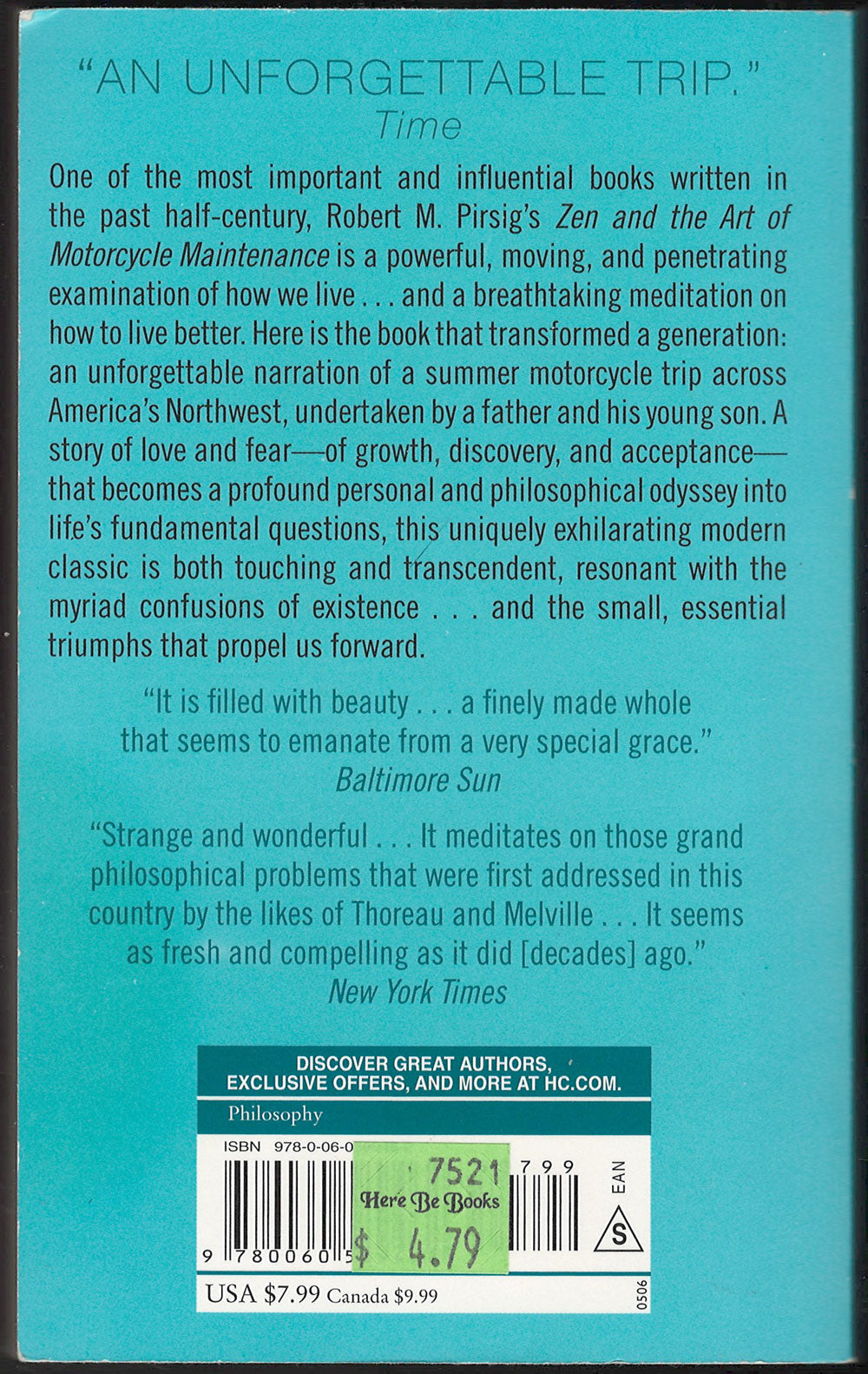 Zen and the Art of Motorcycle Maintenance by Robert Pirsig back cover