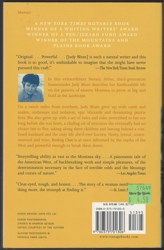 Breaking Clean by Judy Blunt back cover