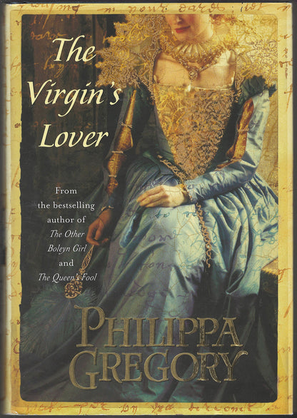 Front cover of The Virgin's Lover by Philippa Gregory featuring a historical figure in ornate clothing.
