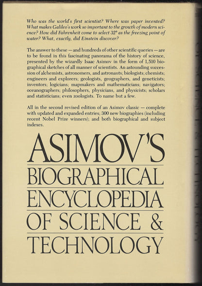 Asimov's Biographical Encyclopedia of Science & Technology Second Revised Edition back cover