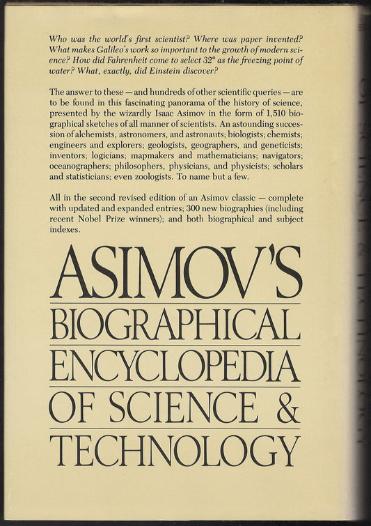 Asimov's Biographical Encyclopedia of Science & Technology Second Revised Edition back cover