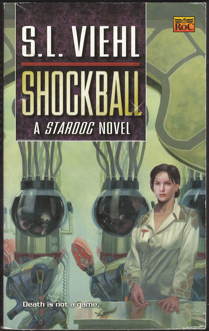 Front cover of Shockball by S.L. Viehl featuring a woman and futuristic elements.