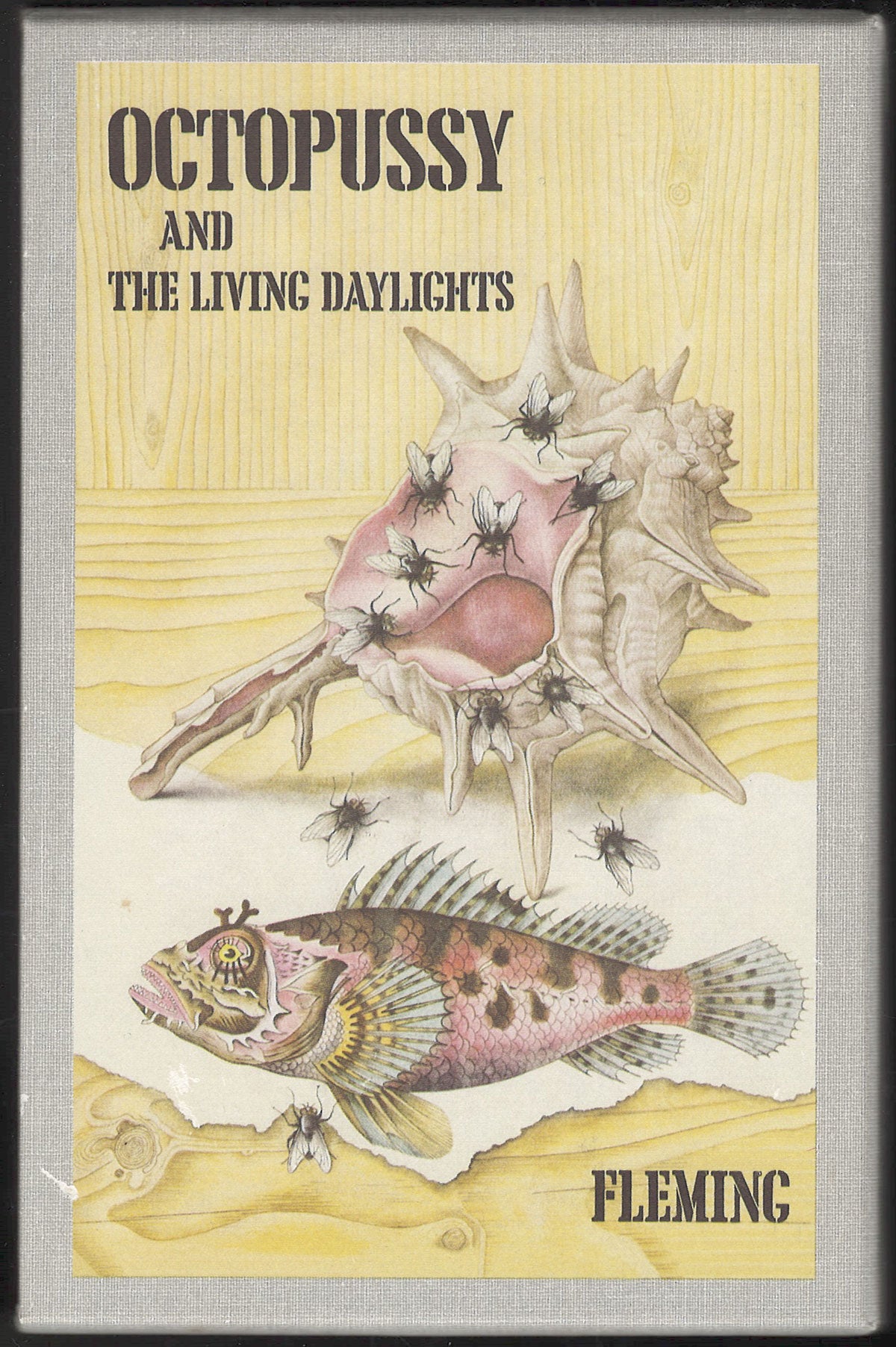 Front of the slipcase of Octopussy and The Living Daylights with a shell and fish illustration.