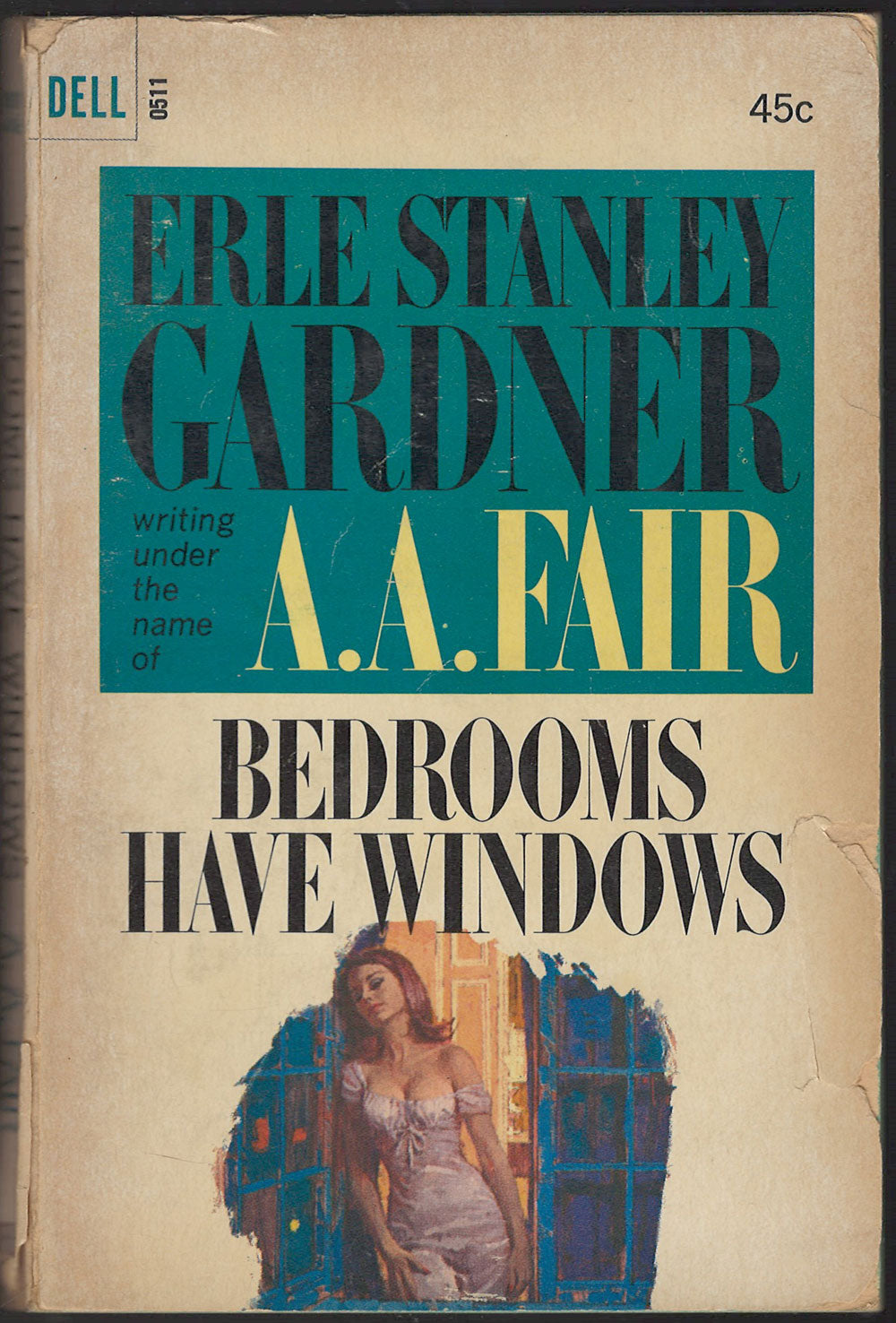 Front cover of Bedrooms Have Windows by Erle Stanley Gardner, featuring a woman looking out a window.