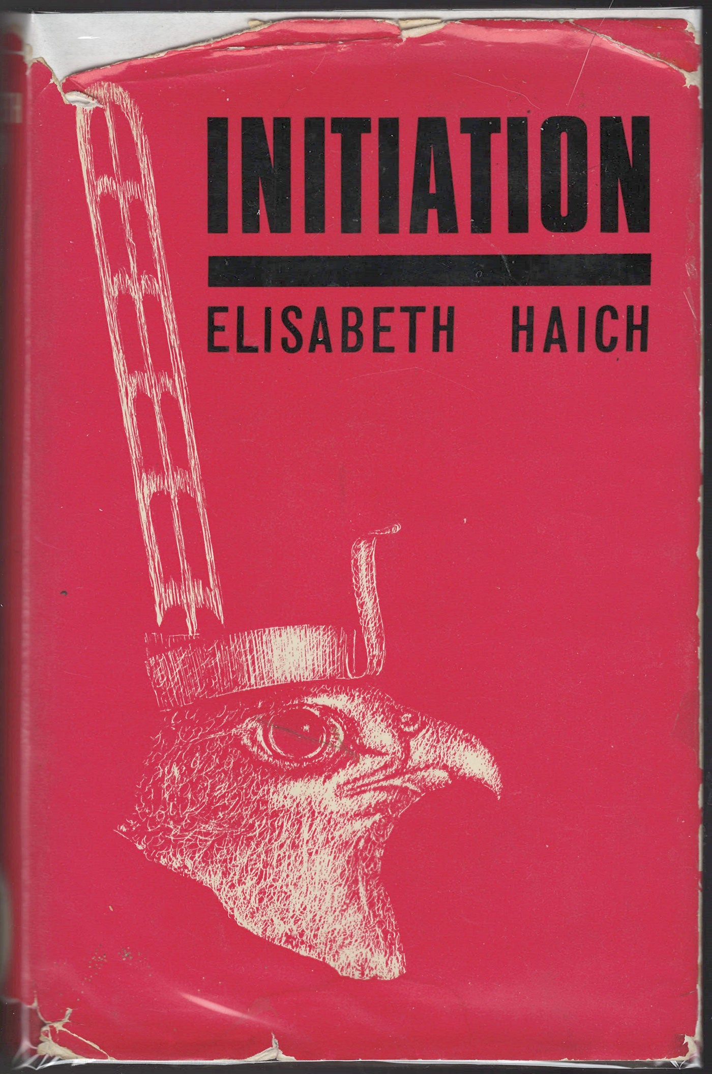 Front cover of Initiation by Elisabeth Haich with Horus wearing a stylized crown on a red background.