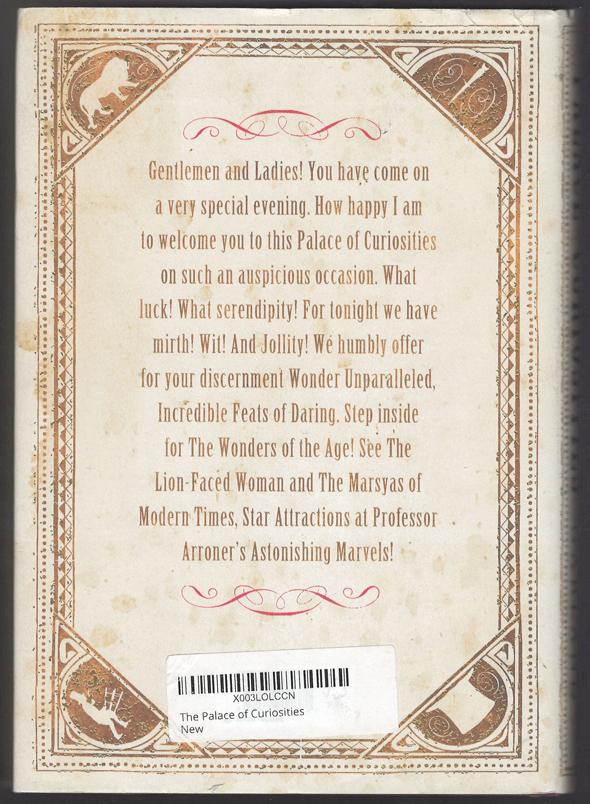 The Palace of Curiosities by Rosie Garland back cover with text.