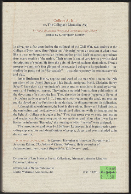 College As It Is: Or, the Collegian's Manual in 1853 back cover