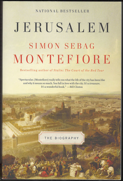 Front cover of Jerusalem by Simon Sebag Montefiore with a vintage cityscape.