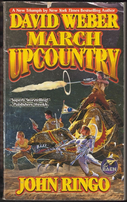 Front cover of March Upcountry by David Weber and John Ringo with an action scene illustration.