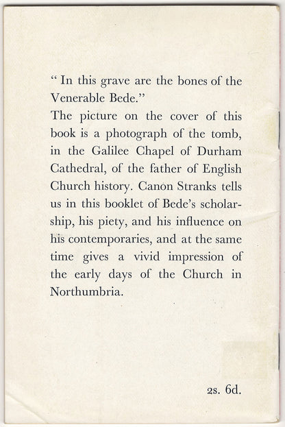 The Venerable Bede by C. J. Stranks back cover