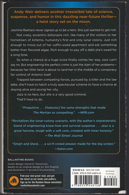 Artemis by Andy Weir back cover