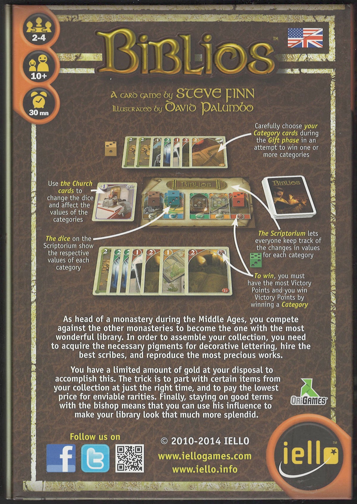 The back of a Biblios card game box.